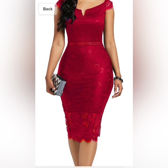 ALLANDWELL Womens Red Floral Lace Short Sleeve Knee Length Bodycon Dress Size XL - Picture 3 of 12